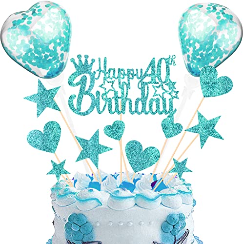 DKBT Tortendeko 40th Blau Kuchen deko Glitzer Happy Birthday Cake Topper Kuchendeko Geburtstagstorte für Geburtstagsfeier Jubiläum von DKBT