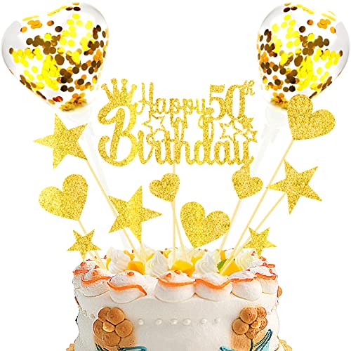 Tortendeko 50th Gold Kuchen deko Glitzer Happy Birthday Cake Topper Kuchendeko Geburtstagstorte für Gold Geburtstagsfeier Jubiläum von DKBT