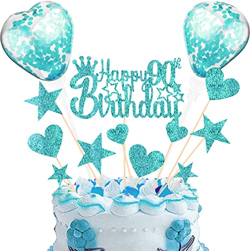 DKBT Tortendeko 90th Blau Kuchen deko Glitzer Happy Birthday Cake Topper Kuchendeko Geburtstagstorte für Geburtstagsfeier Jubiläum von DKBT