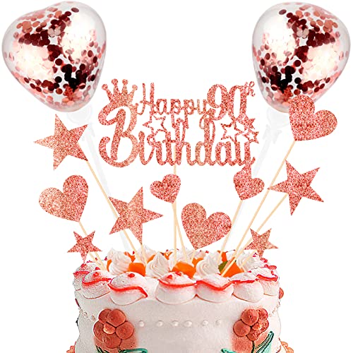 DKBT Tortendeko 90th Roségold Kuchen deko Glitzer Happy Birthday Cake Topper Kuchendeko Geburtstagstorte für Geburtstagsfeier Jubiläum DKBT Tortendeko 90th Roségold Kuchen deko Glitzer Happy Birthday Cake Topper Kuchendeko Geburtstagstorte für Geburtstagsfeier Jubiläum von DKBT
