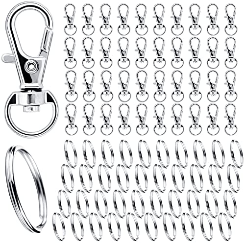 Schlüsselring Edelstahl Klein 80Stk Karabiner Schlüsselanhänger Basteln Selber Machen Ringe Karabinerhaken mit Drehgelenk(Silber) von DKBT