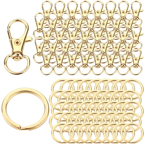 Schlüsselring Edelstahl Klein 80 Stück Karabiner Schlüsselanhänger Basteln Selber Machen Ringe Karabinerhaken mit Drehgelenk(Golden) von DKBT