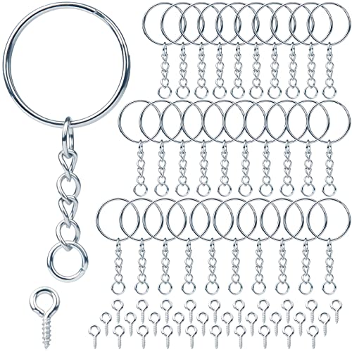 Schlüsselring mit Kette 340 Stück Schlüsselanhänger Basteln Set 170 Schlüsselanhänger Ringe Kette 170 Schrauböse Pins Schlüsselringe 25mm für Schlüssel DIY Taschen Schmuckherstellung Silber von DKBT