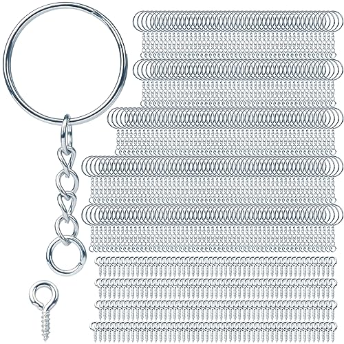 Schlüsselring mit Kette 510 Stück Schlüsselanhänger Basteln Set (255 Schlüsselanhänger Ringe Kette + 255 Schrauböse Pins) Schlüsselringe 25mm für Schlüssel DIY Taschen Schmuckherstellung (Silber) von DKBT