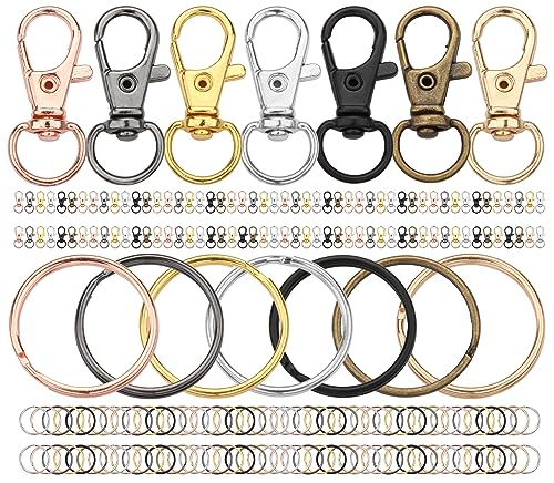 Schlüsselringe 25mm 200Stk Karabiner Schlüsselanhänger Basteln Set (100 Schlüsselring Klein+ 100 Karabinerhaken mit Drehgelenk) Schlüsselanhänger Selber Machen für DIY Schmuck Handwerk (7 Farbe) von DKBT