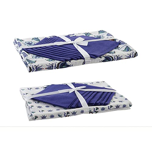 DKD Home Decor Tischdecke und Servietten Blau Baumwolle Weiß (25 x 26 x 0,5 cm) (150 x 250 x 0,5 cm) (2 Stück) von DKD Home Decor
