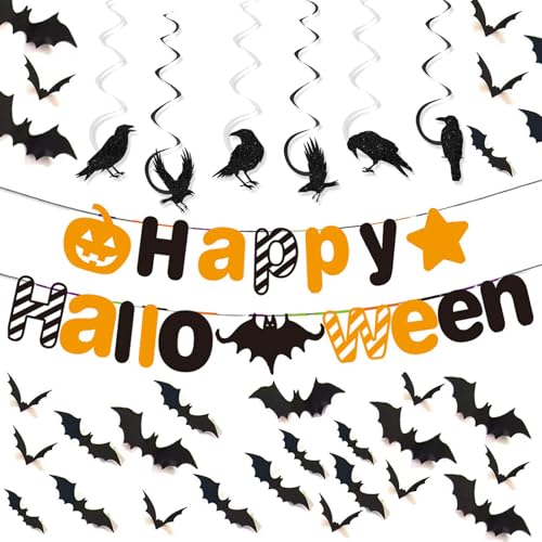 DKDDSSS 1 Satz Halloween Deko, Halloween Party Deko, Halloween Dekoration, Fledermaus Deko, Halloween Fledermaus, Halloween Banner, Halloween Deko Indoor, Halloween Decor, Halloween Krähen Künstliche von DKDDSSS