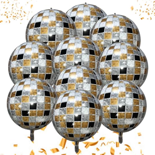 DKDXID 10 Stück Discokugel Luftballon Disco Party Deko Discokugel Folienballons Disco Mottoparty Geburtstag Party BallonsDisco Luftballons Gold Schwarz für 70 80 90er Jahre Deko Disco Tanz Feve Theme von DKDXID