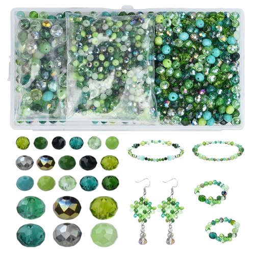 DKDXID 1000 Stück Glasperlen zum Auffädeln Facettierte Glasperlen für Armbänder 4/6/8mm Glass Beads Kristallperlen Glas Perlen zum Basteln Glitzerperlen Tschechische Crystal Beads Schmuckperlen-Grün von DKDXID