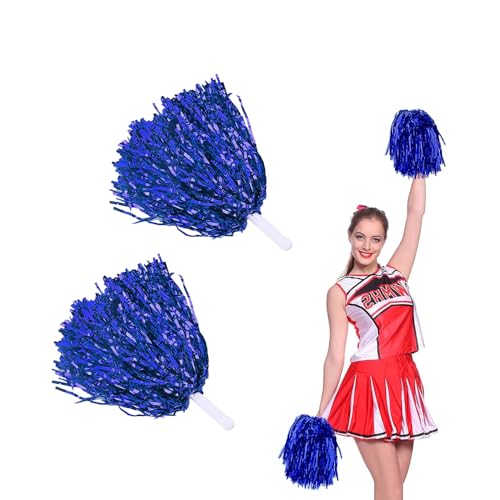 DKDXID 2 Stück Pom Poms Cheerleading Sports Games Team Metallisch Pompoms Cheerleader Pompons Handblumen Puschel mit Griffen Schön Cheerleader Poms Hand Blumen für Sportveranstaltungen,Tanzen-Blau von DKDXID