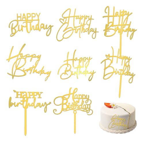 DKDXID 8 Stück Tortenstecker Happy Birthday Tortendeko Gold Acryl Cake Topper Geburtstag Torten Toppe Kuchenaufsätze Seitliche Kuchendekorationen Kuchentopper für Geburtstagsdeko,Mädchen,Hochzeit von DKDXID
