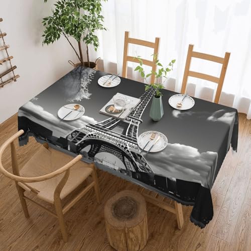 DKGOHLP Tischdecke Paris Eiffelturm und Wolkendruck, 137 x 183 cm, knitterfrei, Esstischtuch für Tische für Weihnachtsfeiern von DKGOHLP