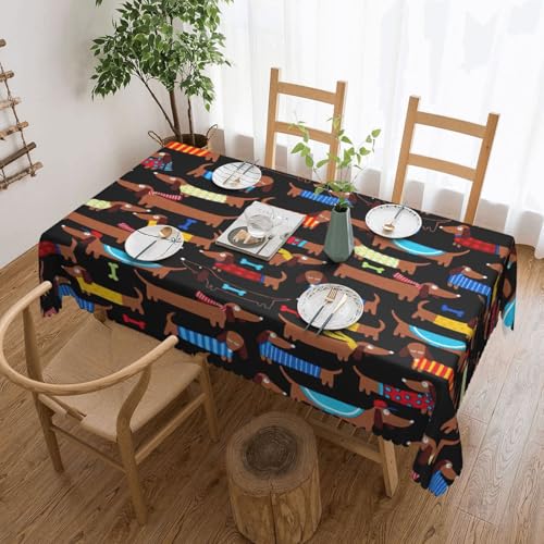 DKGOHLP Tischdecke mit Aufschrift "I Love My Dog Dackel", 137 x 183 cm, knitterfrei, Esstischtuch für Tische für Weihnachtsfeiern von DKGOHLP