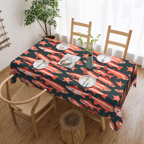 DKGOHLP Tischdecke mit Lachsdruck, knitterfrei, für Tische für Weihnachtsfeiern, 137 x 183 cm DKGOHLP Tischdecke mit Lachsdruck, knitterfrei, für Tische für Weihnachtsfeiern, 137 x 183 cm von DKGOHLP
