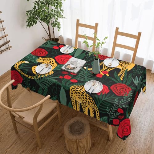DKGOHLP Tischdecke mit Leoparden- und Rosenmuster, 137 x 183 cm, knitterfrei, Esstischtuch für Tische für Weihnachtsfeiern DKGOHLP Tischdecke mit Leoparden- und Rosenmuster, 137 x 183 cm, knitterfrei, Esstischtuch für Tische für Weihnachtsfeiern von DKGOHLP
