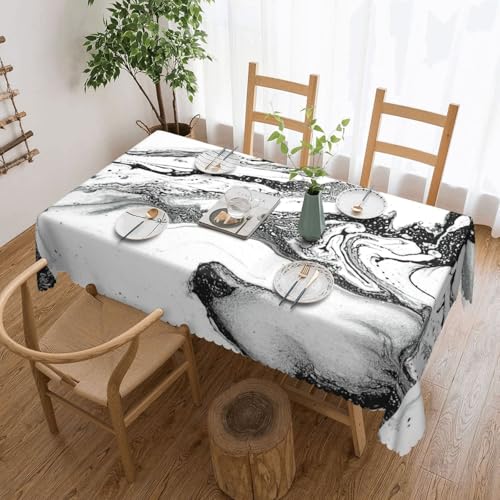 DKGOHLP Tischdecke mit Marmor-Druck, knitterfrei, für Tische für Weihnachtsfeiern, 137 x 183 cm, Schwarz und Weiß von DKGOHLP