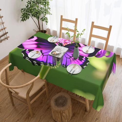 DKGOHLP Tischdecke mit Schmetterlingsmotiv, knitterfrei, für Tische für Weihnachtsfeiern, 137 x 183 cm, Violett von DKGOHLP