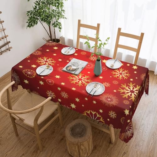DKGOHLP Tischdecke mit rotem Hintergrund, goldener Schnee-Druck, 137 x 183 cm, knitterfrei, Esstischtuch für Tische für Weihnachtsfeiern DKGOHLP Tischdecke mit rotem Hintergrund, goldener Schnee-Druck, 137 x 183 cm, knitterfrei, Esstischtuch für Tische für Weihnachtsfeiern von DKGOHLP