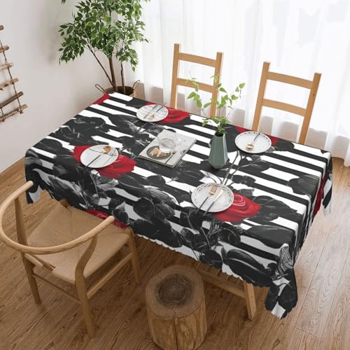 DKGOHLP Tischdecke mit schwarz-weißen Streifen und roten Rosen, 137 x 183 cm, knitterfrei, Esstischtuch für Tische für Weihnachtsfeiern DKGOHLP Tischdecke mit schwarz-weißen Streifen und roten Rosen, 137 x 183 cm, knitterfrei, Esstischtuch für Tische für Weihnachtsfeiern von DKGOHLP
