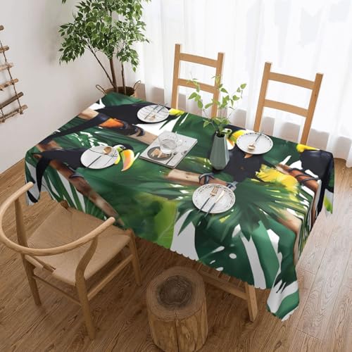 DKGOHLP Tukane Tischdecke mit Papageienpalmenblättern, faltenfrei, Esstischtuch für Tische für Weihnachtsfeiern, 137 x 183 cm von DKGOHLP