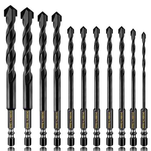 11-teiliges Steinbohrer-Set für Stein, Fliesen, Ziegel, Keramik, Glas, Blech, Kunststoff und Holz, Schnellwechsel, 6 mm Sechskantschaft, Größe 4 mm, 5 mm, 6 mm, 8 mm, 10 mm, 12 mm, mit Etui 11-teiliges Steinbohrer-Set für Stein, Fliesen, Ziegel, Keramik, Glas, Blech, Kunststoff und Holz, Schnellwechsel, 6 mm Sechskantschaft, Größe 4 mm, 5 mm, 6 mm, 8 mm, 10 mm, 12 mm, mit Etui von DKIBBITH