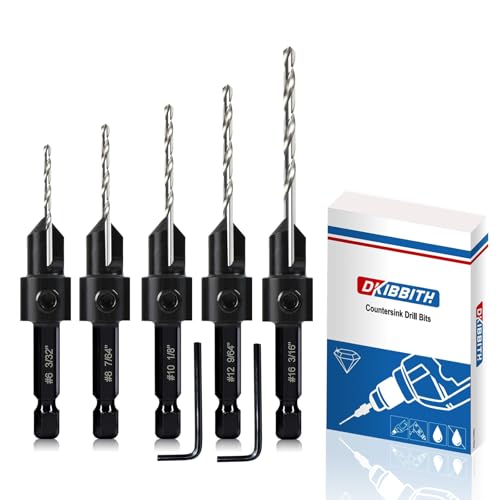 5-teiliges Kegelsenkerbohrer-Set, 3-in-1 Holzbearbeitung Senklochbohrer für #6, 8, 10, 12, 16 Schrauben, tiefenverstellbar, M2-Pilotbohrer, 82-Grad-Fase, 1/4-Zoll-Sechskantschaft, 2 Inbusschlüssel 5-teiliges Kegelsenkerbohrer-Set, 3-in-1 Holzbearbeitung Senklochbohrer für #6, 8, 10, 12, 16 Schrauben, tiefenverstellbar, M2-Pilotbohrer, 82-Grad-Fase, 1/4-Zoll-Sechskantschaft, 2 Inbusschlüssel von DKIBBITH