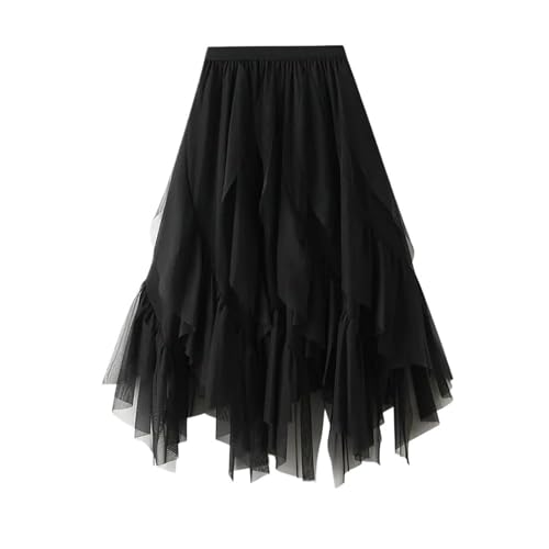 DKJAHSEK Damen Faltenrock Tüllrock Asymmetrisch Unregelmäßiger, gerüschter Tüllrock for den Frühling mit hoher Taille und mittlerer Länge aus drapiertem Netzstoff for Damen Karneval Party Rock(Black) DKJAHSEK Damen Faltenrock Tüllrock Asymmetrisch Unregelmäßiger, gerüschter Tüllrock for den Frühling mit hoher Taille und mittlerer Länge aus drapiertem Netzstoff for Damen Karneval Party Rock(Black) von DKJAHSEK