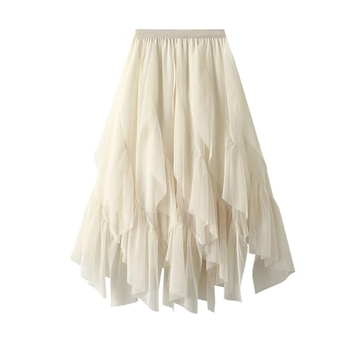 DKJAHSEK Damen Faltenrock Tüllrock Asymmetrisch Unregelmäßiger, gerüschter Tüllrock for den Frühling mit hoher Taille und mittlerer Länge aus drapiertem Netzstoff for Damen Karneval Party Rock(Beige) DKJAHSEK Damen Faltenrock Tüllrock Asymmetrisch Unregelmäßiger, gerüschter Tüllrock for den Frühling mit hoher Taille und mittlerer Länge aus drapiertem Netzstoff for Damen Karneval Party Rock(Beige) von DKJAHSEK