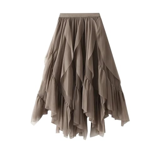 DKJAHSEK Damen Faltenrock Tüllrock Asymmetrisch Unregelmäßiger, gerüschter Tüllrock for den Frühling mit hoher Taille und mittlerer Länge aus drapiertem Netzstoff for Damen Karneval Party Rock(Brown) DKJAHSEK Damen Faltenrock Tüllrock Asymmetrisch Unregelmäßiger, gerüschter Tüllrock for den Frühling mit hoher Taille und mittlerer Länge aus drapiertem Netzstoff for Damen Karneval Party Rock(Brown) von DKJAHSEK