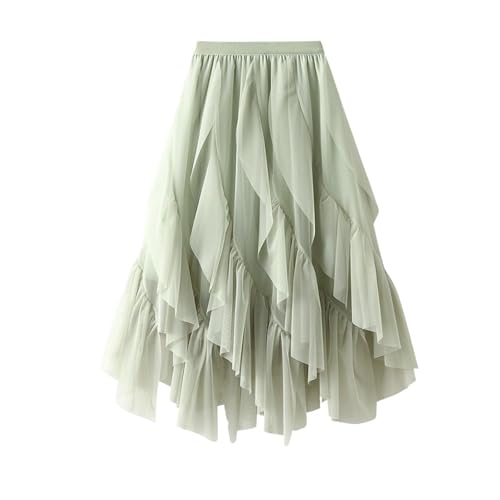 DKJAHSEK Damen Faltenrock Tüllrock Asymmetrisch Unregelmäßiger, gerüschter Tüllrock for den Frühling mit hoher Taille und mittlerer Länge aus drapiertem Netzstoff for Damen Karneval Party Rock(Green) DKJAHSEK Damen Faltenrock Tüllrock Asymmetrisch Unregelmäßiger, gerüschter Tüllrock for den Frühling mit hoher Taille und mittlerer Länge aus drapiertem Netzstoff for Damen Karneval Party Rock(Green) von DKJAHSEK