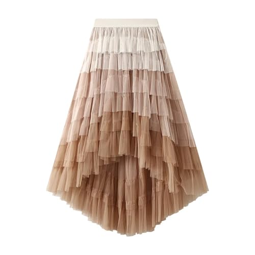 Damen Faltenrock Tüllrock Asymmetrisch Unregelmäßiger Kuchenrock for Damen, Netzstoff mit hoher Taille, Halbkörper, Puffrock, Feenrock, mittellanger Rock, Minirock, Prinzessin Karneval Party Rock(Apri von DKJAHSEK