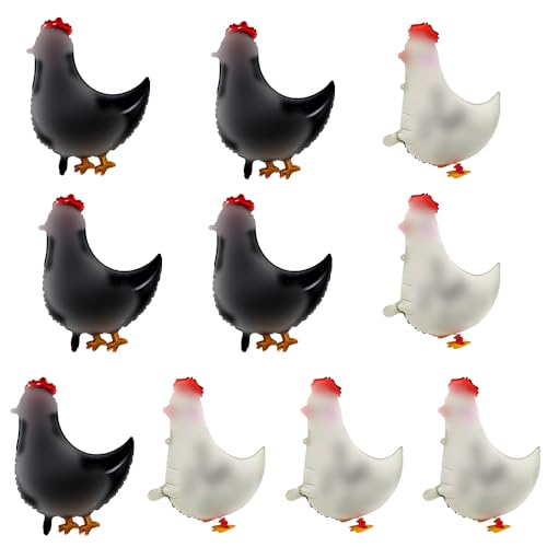DKLQXCE 10 Stück Hahn-Luftballons, Weiß und Schwarz, Huhn Tiere Luftballons für Bauernhof Kinder, Ostern DKLQXCE 10 Stück Hahn-Luftballons, Weiß und Schwarz, Huhn Tiere Luftballons für Bauernhof Kinder, Ostern von DKLQXCE