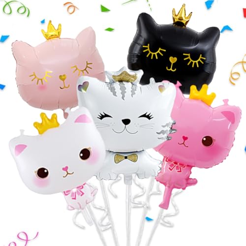 5 Stücke Folienballon Katze,Kronen-Katzenballon,Weiß Rosa Schwarz Kronen Katzen Helium Ballon Katzen Geburtstag Deko Katze Geschenk Mitgebsel für Mädchen Jungen Kinder Geburtstag Party Baby Shower 5 Stücke Folienballon Katze,Kronen-Katzenballon,Weiß Rosa Schwarz Kronen Katzen Helium Ballon Katzen Geburtstag Deko Katze Geschenk Mitgebsel für Mädchen Jungen Kinder Geburtstag Party Baby Shower von DKLQXCE