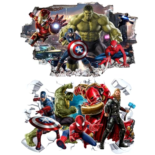 Cartoon Wandaufklebeingn, 2Pcs Wandsticker Kinderzimmer Gaming-Wandaufkleber 3D Superhelden Tapete Cartoon Wandtattoo für Kinderzimmer Wohnzimmer Wanddekoration(40 * 60cm) von DKLQXCE