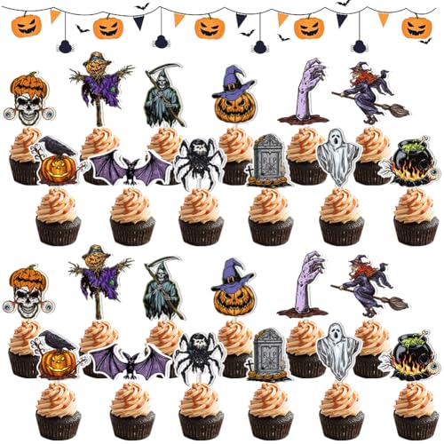 24 Stück Halloween Cupcake Topper, Kuchen Deko Halloween,Halloween Kuchenaufsätze Halloween Kuchen Cupcake Picks,Halloween Papier Cupcake Topper Dessert Dekoration Ghost Pumpkin Decor für Halloween 24 Stück Halloween Cupcake Topper, Kuchen Deko Halloween,Halloween Kuchenaufsätze Halloween Kuchen Cupcake Picks,Halloween Papier Cupcake Topper Dessert Dekoration Ghost Pumpkin Decor für Halloween von DKLQXCE