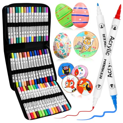 48 Acrylstifte für Steine Wasserfest Doppelspitze Acrylmarker mit Feine Spitze und Pinsel, Multimarker Acryl zum Verschiedene Oberflächen, Acrylic Paint Marker für Steine, Holz, Stoff, Leinwand, Glas 48 Acrylstifte für Steine Wasserfest Doppelspitze Acrylmarker mit Feine Spitze und Pinsel, Multimarker Acryl zum Verschiedene Oberflächen, Acrylic Paint Marker für Steine, Holz, Stoff, Leinwand, Glas von DKYDHY