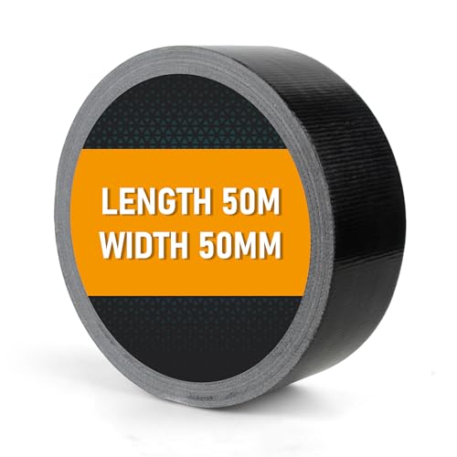 Panzertape Schwarz, 50mm x 50m Wasserdicht Panzerband Reparaturband 220μ Gewebeband Klebeband, Power Duct Tape Handreißbar Gafferband zum Außen & Innen Haushalt Gärten Reparieren Befestigen Bündeln von DKYDHY