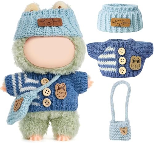 Handgefertigtes Häkel-Set 3-teilig for Labubu Puppen Chic Outfit mit Hasen-Pullover, Mütze & Tasche - Süße Kleidung für 17cm Puppen (Ohne Puppe) (Style 3) von DLAYLQZG