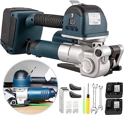 DLAZUM Elektrische Umreifungsmaschine, Handgeführte vollautomatische Schweißumreifung für Gürtel, Tragbare Umreifungsmaschine, Eng 6000N, Einstellbar für Bauholz (Größe: 16–19 mm) von DLAZUM
