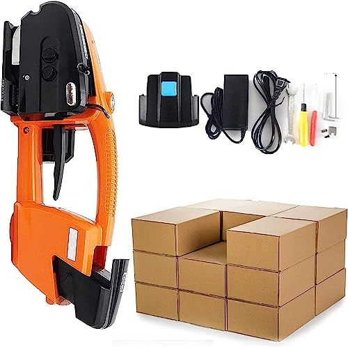 DLAZUM Tragbare, handgehaltene Heißschmelz-Umreifungsmaschine, automatisches Umreifungswerkzeug für 1/2-5/8 Zoll breite, wiederaufladbare, batteriebetriebene Verpackungs-Umreifungsmaschine (Orange) von DLAZUM
