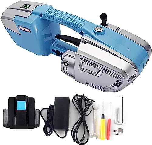 DLAZUM Tragbare, handgehaltene Heißschmelz-Umreifungsmaschine, automatisches Umreifungswerkzeug für 1/2-5/8 Zoll breite, wiederaufladbare, batteriebetriebene Verpackungs-Umreifungsmaschine (blau) von DLAZUM
