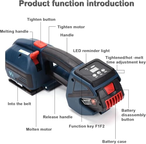 Elektrische Umreifungsmaschine mit 4000-mAh-Akku, automatisches Umreifungsgerät für 1/2-Zoll- bis 5/8-Zoll-Gurte, tragbares elektrisches Ballenpressen-Umreifungsgerät mit LCD-Bildschirm, 2 Akkus (1 A Elektrische Umreifungsmaschine mit 4000-mAh-Akku, automatisches Umreifungsgerät für 1/2-Zoll- bis 5/8-Zoll-Gurte, tragbares elektrisches Ballenpressen-Umreifungsgerät mit LCD-Bildschirm, 2 Akkus (1 A von DLAZUM