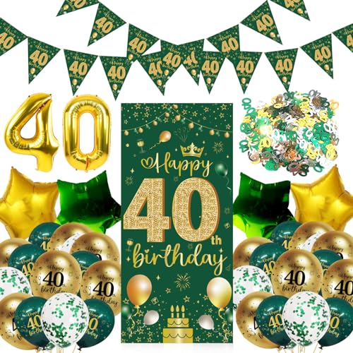 40 Geburtstag Deko für Frauen Mann, DLLUN 40 Geburtstagdeko Folienballons Luftballons, Konfetti Tischdeko Deko 40. Geburtstag Frauen, 40th Happy Birthday Banner Party Deko-Grün-Gold von DLLUN