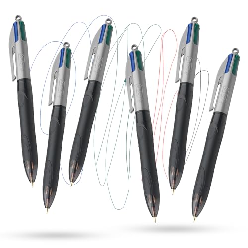 BIC 4 Color Grip Pro Pen Kunststoffschaft, 1,0 mm, Multi-Stift, vier Tintenfarben in einem, glattes Schreiben, Multi-Stift, 10,2 cm (4 Zoll), mit Clip und Loch für Umhängeband, für Studenten und von DLM Direct