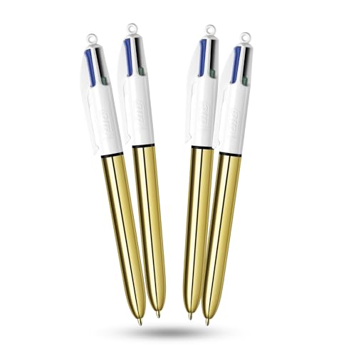 BIC 4 Farben Shine Kugelschreiber, Metall, Goldschaft, mittlere Spitze, 1,0 mm Tinte, Kugelschreiber, einziehbarer Seitenclip, mehrfarbige Stifte für Schule, Büro, Schreibwaren, Notizen, Farbkodierung BIC 4 Farben Shine Kugelschreiber, Metall, Goldschaft, mittlere Spitze, 1,0 mm Tinte, Kugelschreiber, einziehbarer Seitenclip, mehrfarbige Stifte für Schule, Büro, Schreibwaren, Notizen, Farbkodierung von DLM Direct