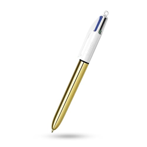 BIC 4 Farben Shine Kugelschreiber, Metall, Goldschaft, mittlere Spitze, 1,0 mm Tinte, Kugelschreiber, einziehbarer Seitenclip, mehrfarbige Stifte für Schule, Büro, Schreibwaren, Notizen, Farbkodierung BIC 4 Farben Shine Kugelschreiber, Metall, Goldschaft, mittlere Spitze, 1,0 mm Tinte, Kugelschreiber, einziehbarer Seitenclip, mehrfarbige Stifte für Schule, Büro, Schreibwaren, Notizen, Farbkodierung von DLM Direct