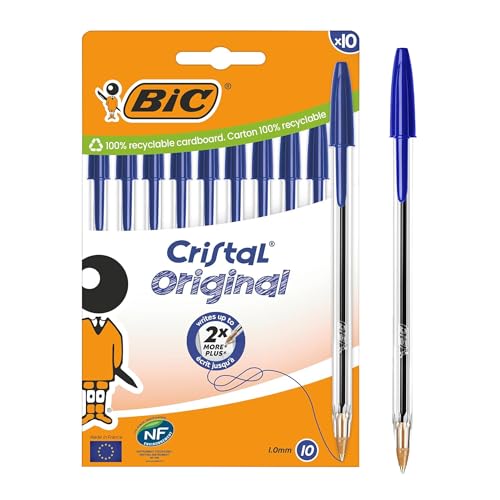 BIC Cristal Original Kugelschreiber, blaue Tinte, 1,0 mm, mittlere Spitze, Kunststoffschaft, schmierfrei, langlebig, Schreibwaren, Stifte für Schule, Büro, Notizen, Prüfungen, Schreibwaren, 10 Stück BIC Cristal Original Kugelschreiber, blaue Tinte, 1,0 mm, mittlere Spitze, Kunststoffschaft, schmierfrei, langlebig, Schreibwaren, Stifte für Schule, Büro, Notizen, Prüfungen, Schreibwaren, 10 Stück von DLM Direct