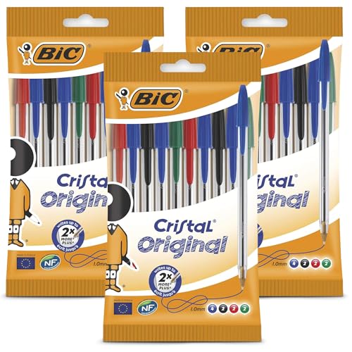 BIC Cristal Original Kugelschreiber, feine Spitze 1,0 mm, sortierte Farben, zuverlässige Alltagsstifte für Schule und Büro, glattes Schreiben, angenehmer Griff, langlebig und langlebig (3 Stück) von DLM Direct