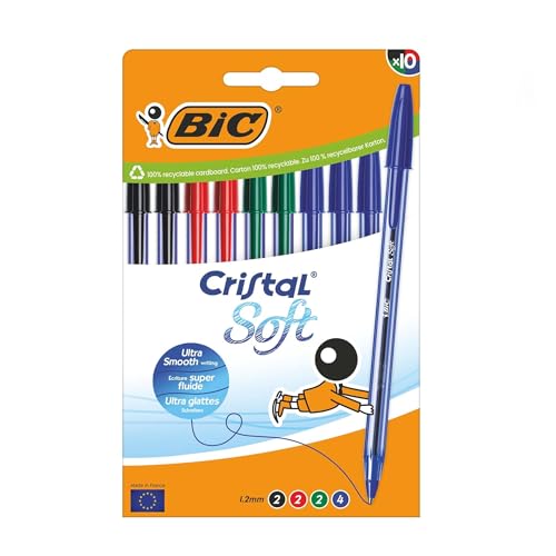 BIC Cristal Soft-Kugelschreiber, Kunststoffschaft, mittlere Spitze, 1,2 mm, langlebige Tinte, Biros, schmierfrei, glatter Griff, Schreibstift für Schule, Büro, Zuhause, Schreibwaren, verschiedene BIC Cristal Soft-Kugelschreiber, Kunststoffschaft, mittlere Spitze, 1,2 mm, langlebige Tinte, Biros, schmierfrei, glatter Griff, Schreibstift für Schule, Büro, Zuhause, Schreibwaren, verschiedene von DLM Direct