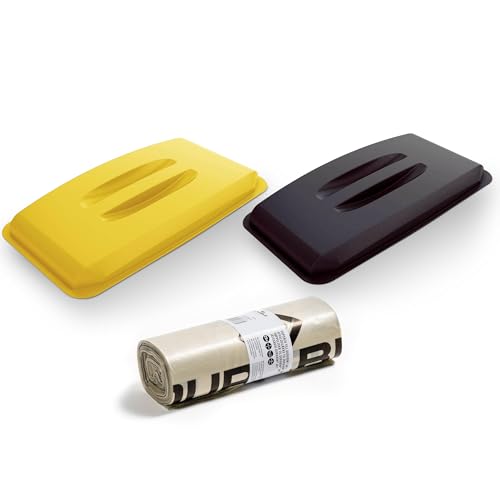 DLM Direct Durabin 60 l gelbe und schwarze Deckel mit 25 x 110 l Recycling-Müllsäcken, starke Mülltonnenabdeckungen mit Mittelgriffen und reißfesten, zertifizierten Blauengel-zertifizierten DLM Direct Durabin 60 l gelbe und schwarze Deckel mit 25 x 110 l Recycling-Müllsäcken, starke Mülltonnenabdeckungen mit Mittelgriffen und reißfesten, zertifizierten Blauengel-zertifizierten von DLM Direct